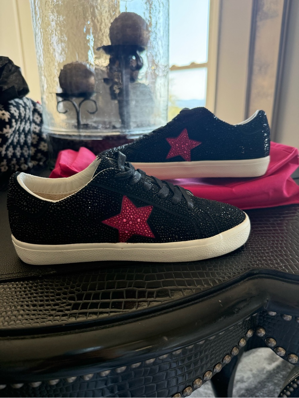 Vintage Havana Women’s Black Sneakers with Pink Star Accent